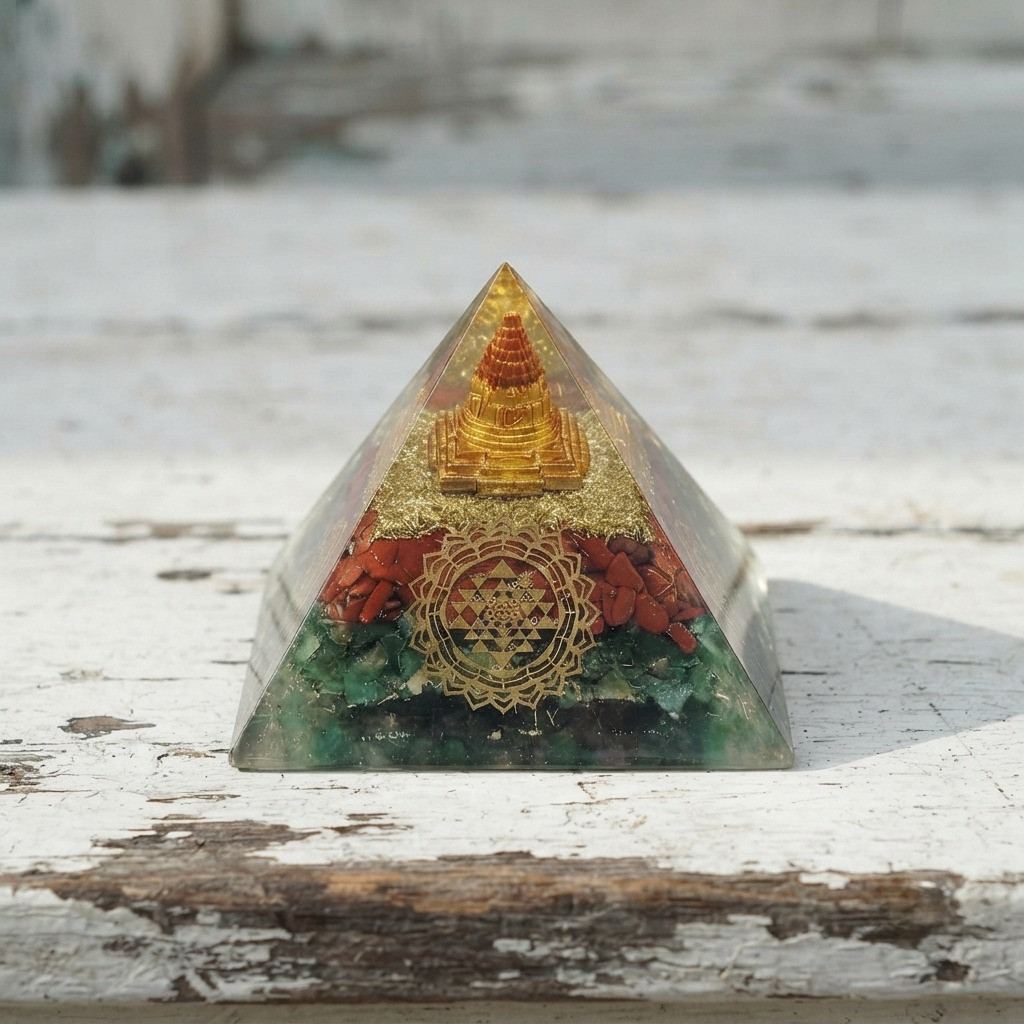 Aventurine Jasper Orgone Pyramid Decor for Meditation Space, Reiki & Protection
