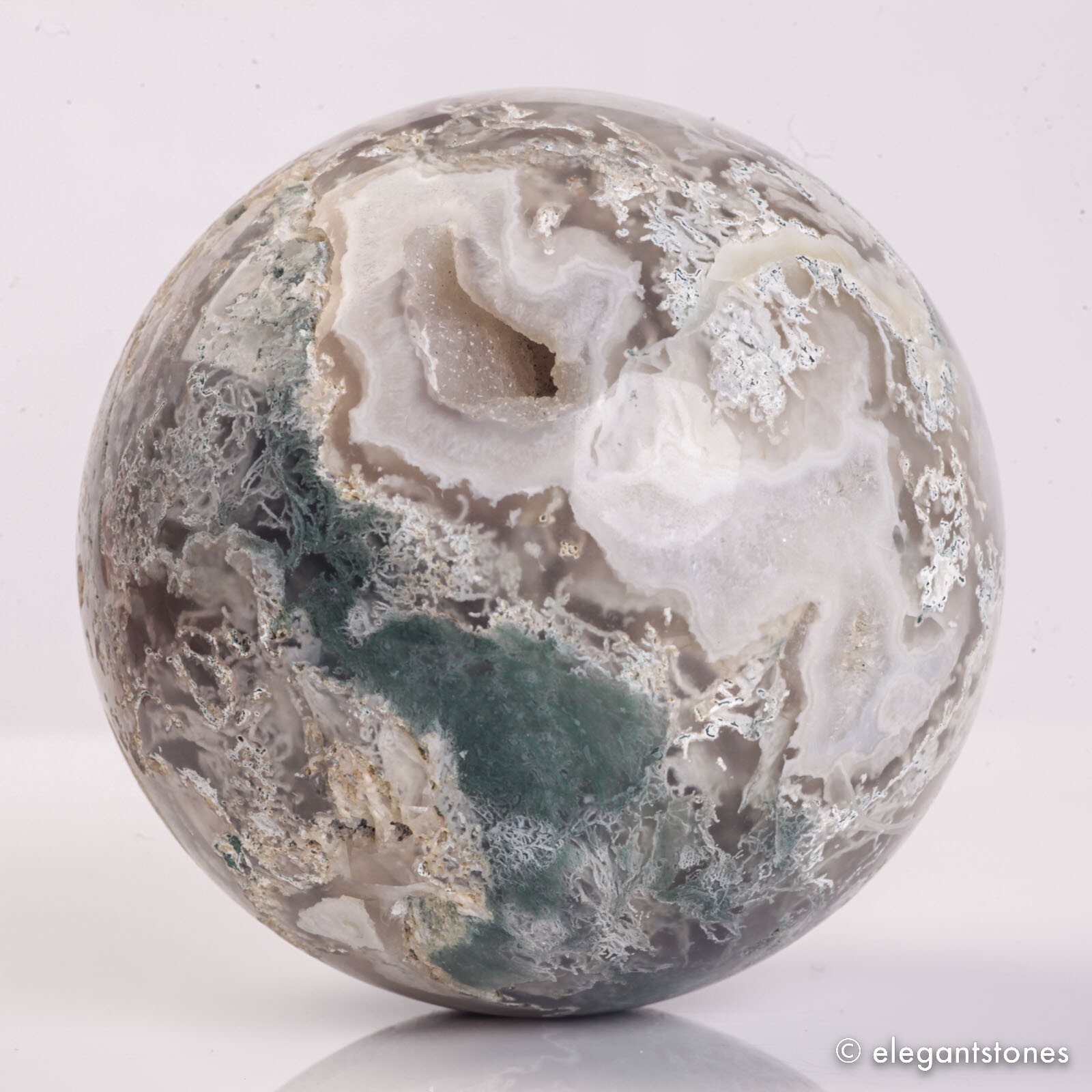 727g 83mm Moss Agate Sphere Crystal Natural Aquatic Plant Water Grass Reiki Ball