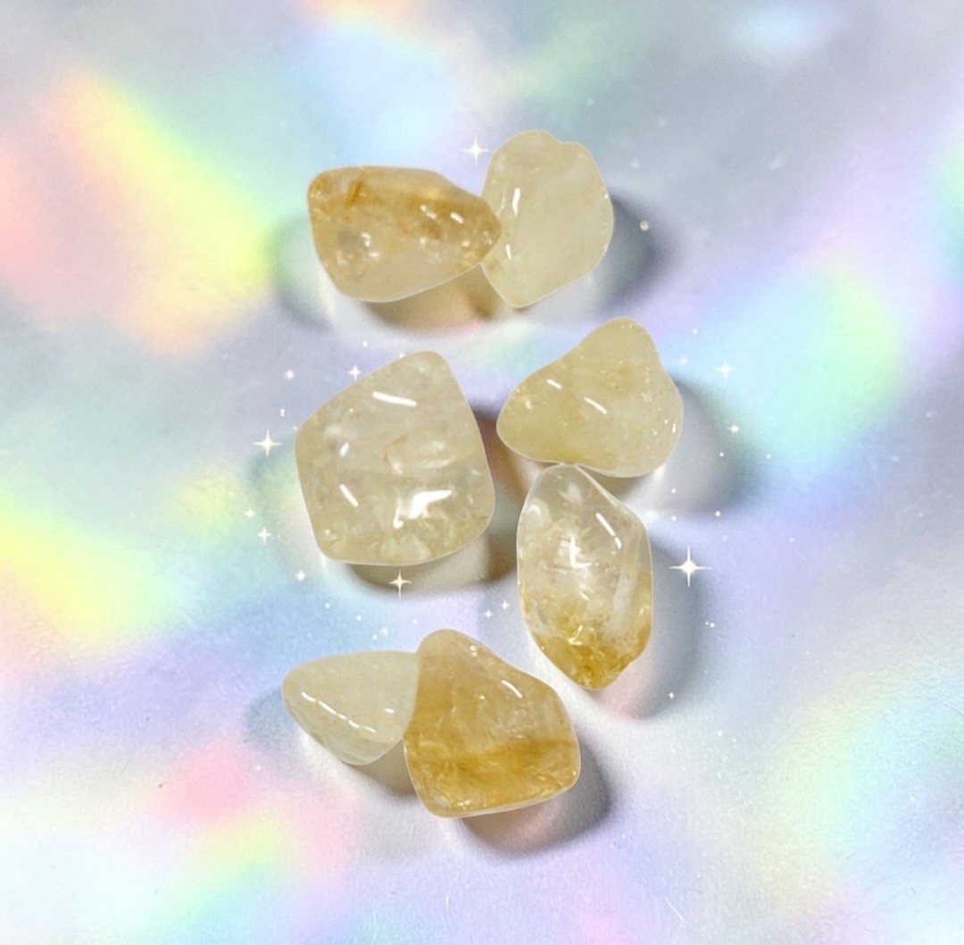 (Lot Of 7) Assorted Shaped 10-20mm Citrine tumbled stones Pale Yellow To Amber