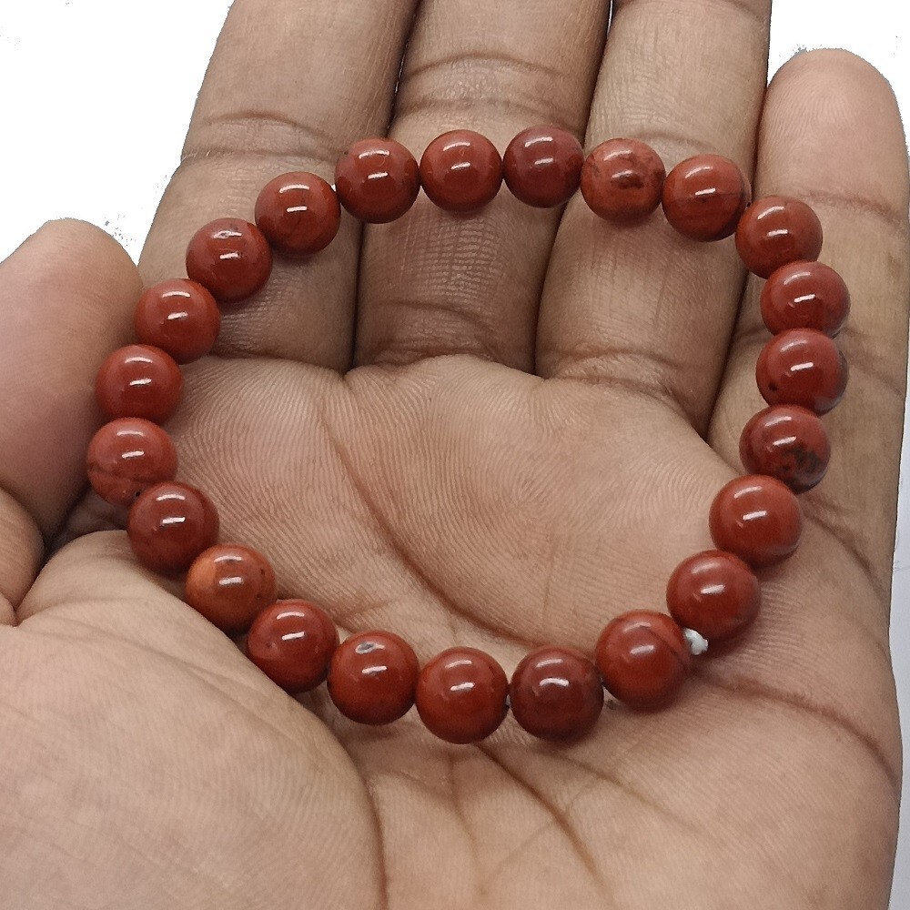 Red jasper Round Sphere Gemstone Beads Elastic Cord Bracelet 8 mm size