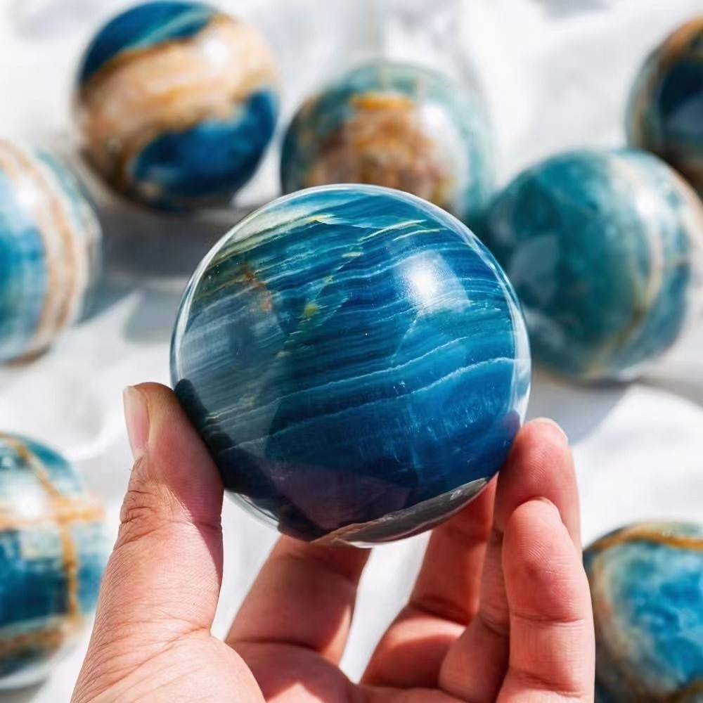 50-60MM Wholesale Natural Blue Onyx Sphere Blue Polished Ball Good Pattern Gift