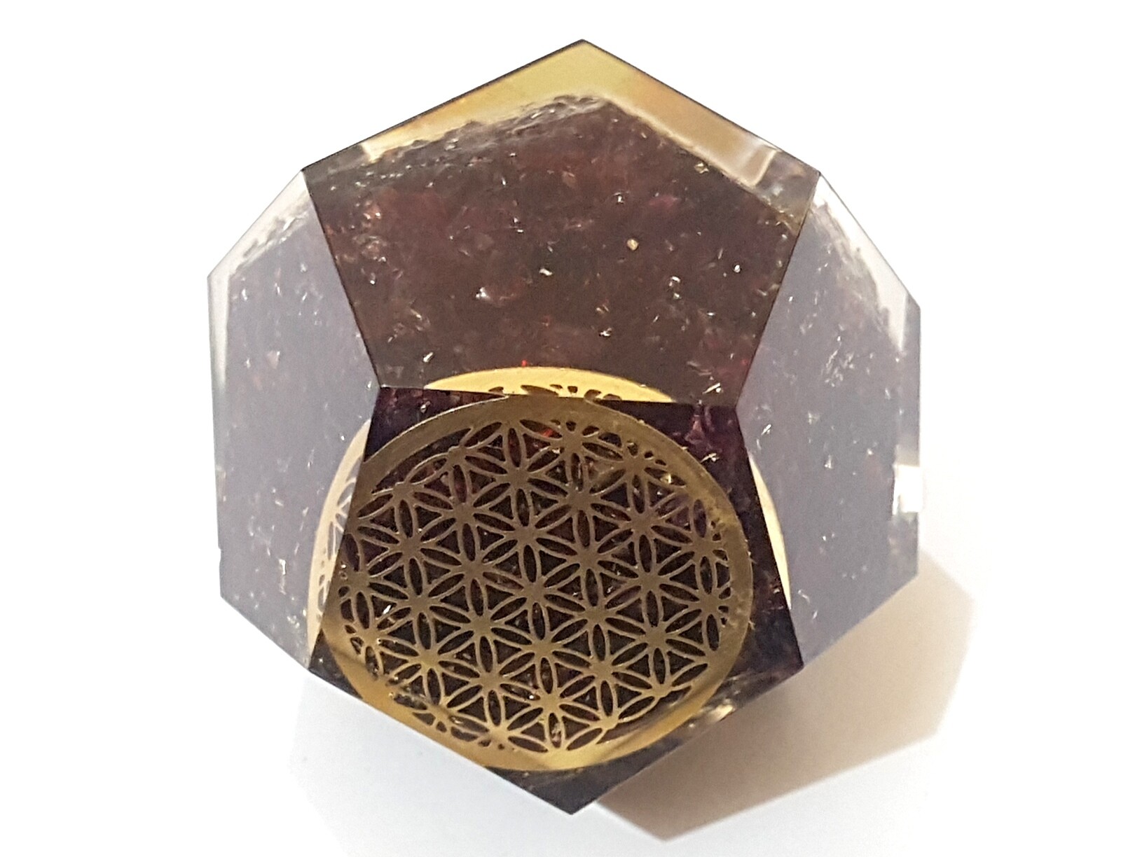 Garnet Dodecahedron Natural Chips Flower of Life Orgone Cube Platonics Reiki