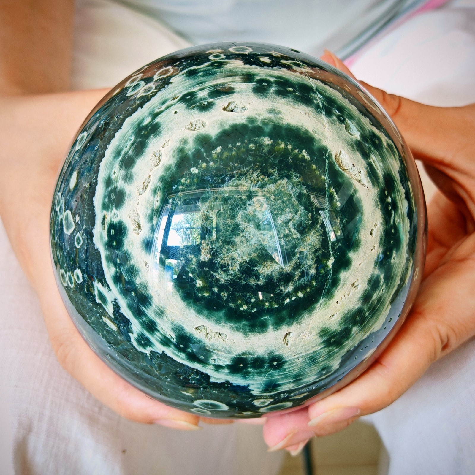 4.62LB Natural ocean jade crystal ball, polished quartz ball 2.1kg