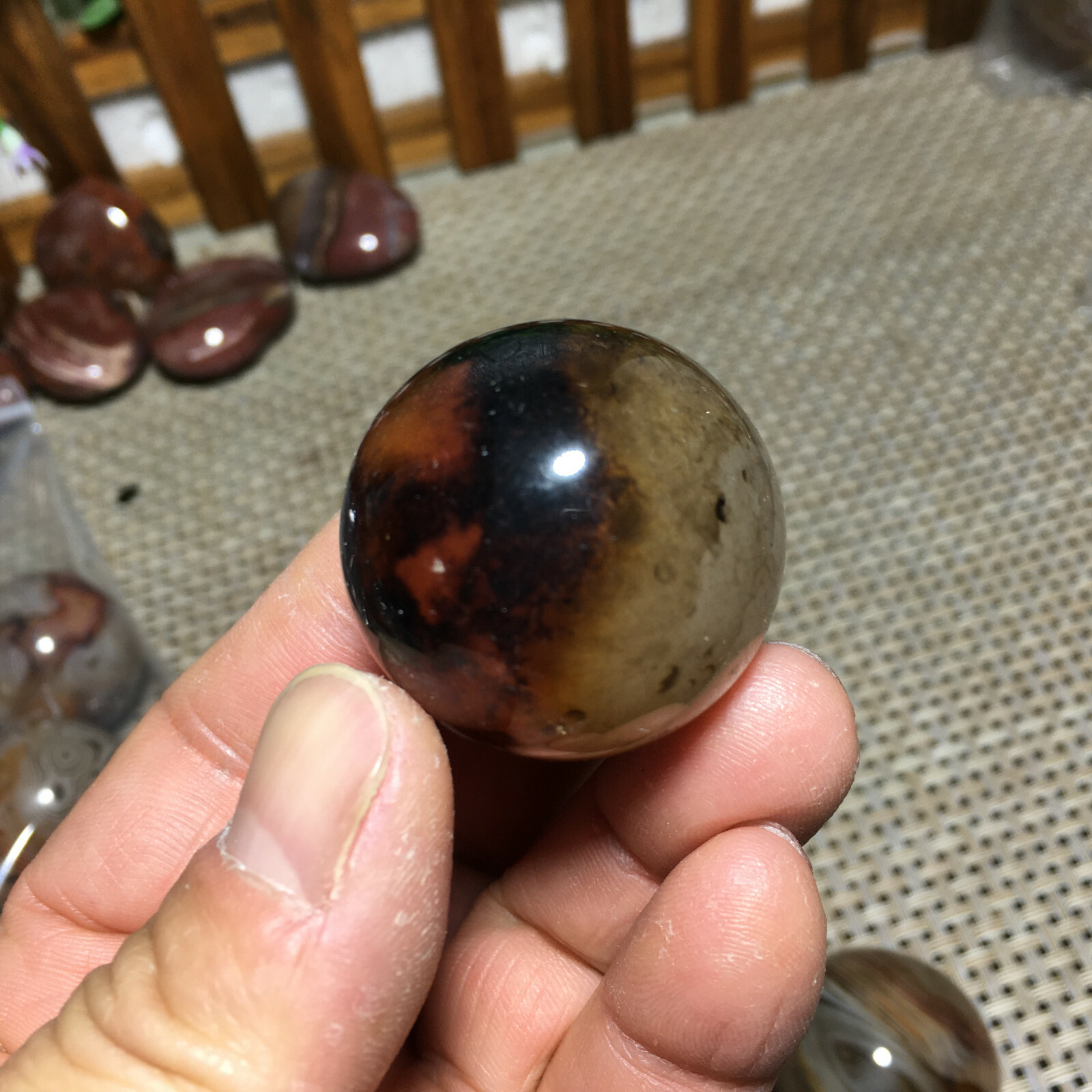114g 2PC Natural Silk Agate Polished Sphere Ball Madagascar 9610