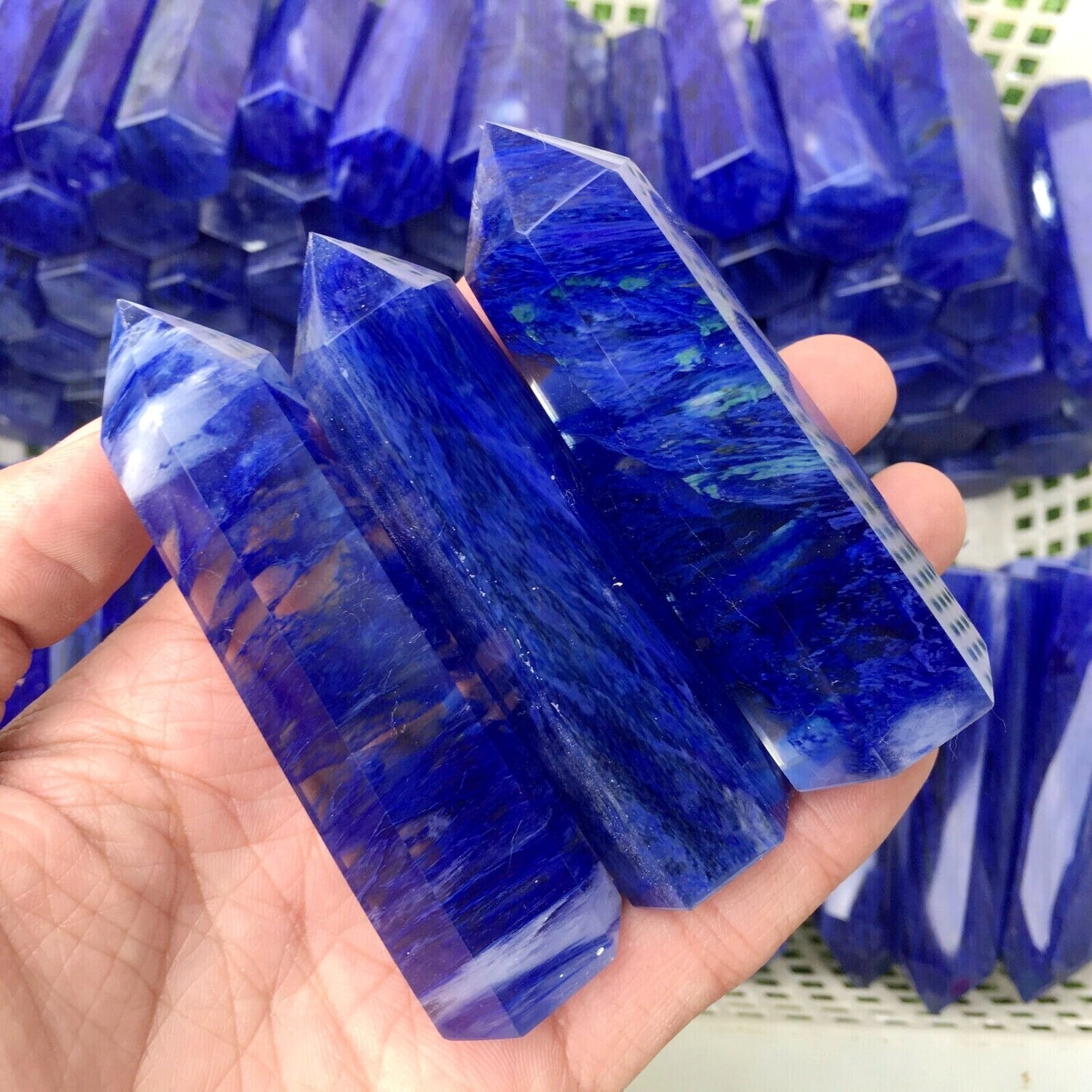 3 ~ 4 inch Blue Smelting Quartz Point Obelisk Gemstone Crystal Tower Decoration