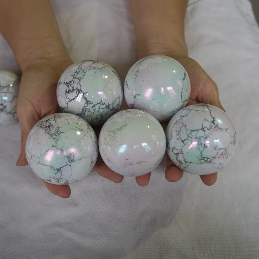 10Pcs 11LB Rainbow Aqua Aura White Howlite Quartz Crystal Ball Titanium Coating