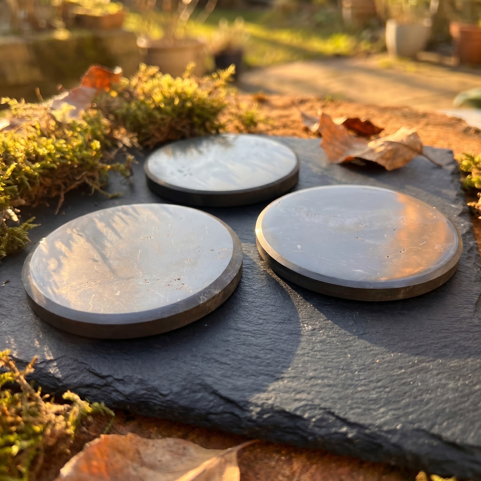 Black Shungite Polished Coaster (3.5 Inch) Circle Plate Polished Carving Russian