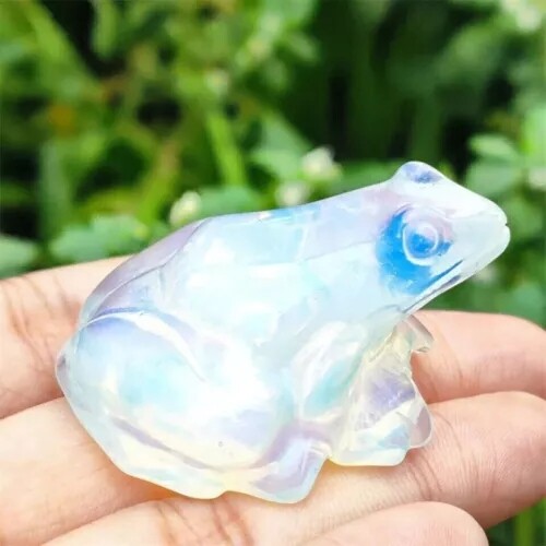 Natural Opal Quartz Crystal Lucky Frog Carved Gemstone Statue Mini Energy Decor