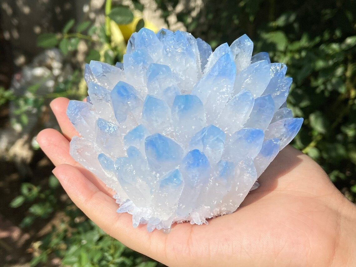 300g+ Clear Quartz Cluster Crystal Blue Quartz Point VUG Mineral Specimen Gift