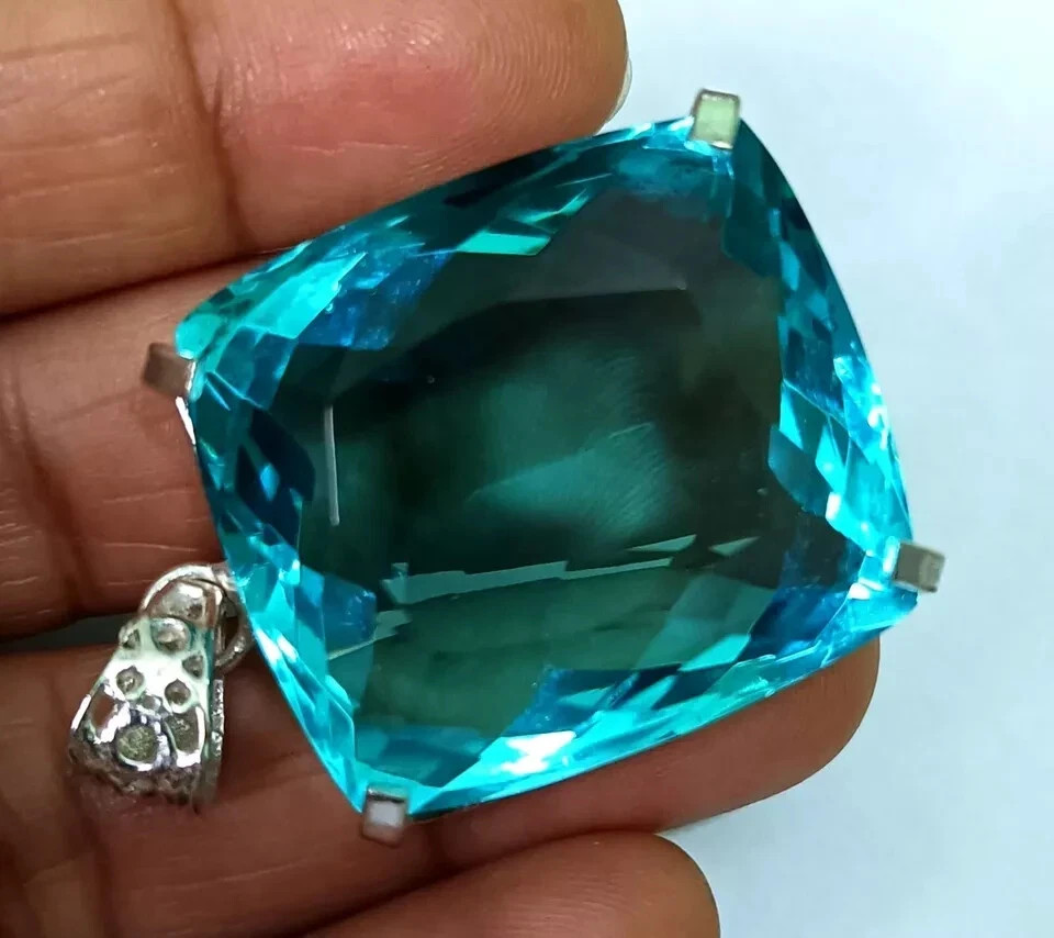95.60 Ct+ Natural Blue Topaz 925 Solid Silver Pendant RG Gemstone EGL Certified
