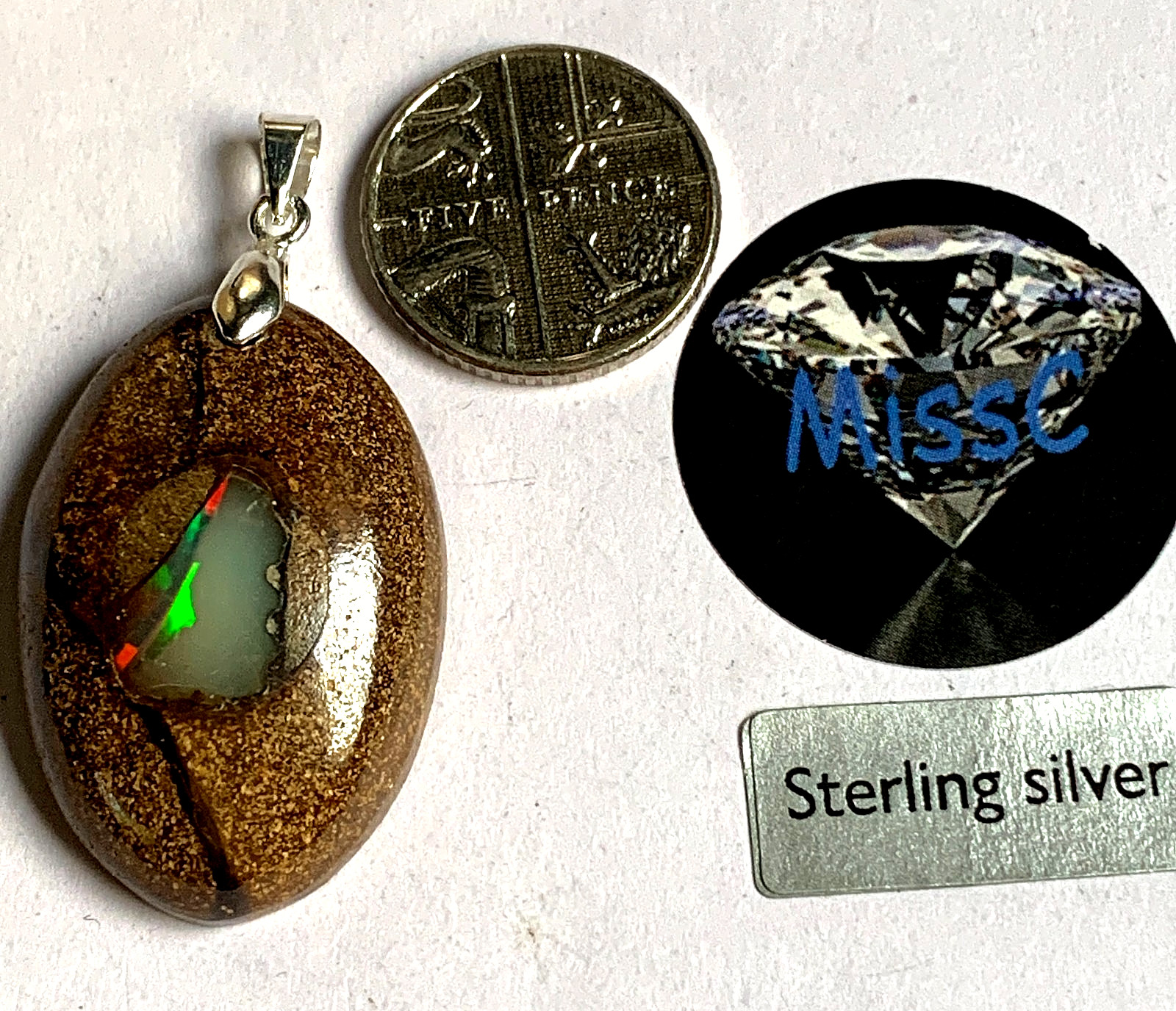 AUSTRALIAN FIRE OPAL IN MATRIX 30x21mm, 925 STERLING SILVER BAIL, STAMPED 925
