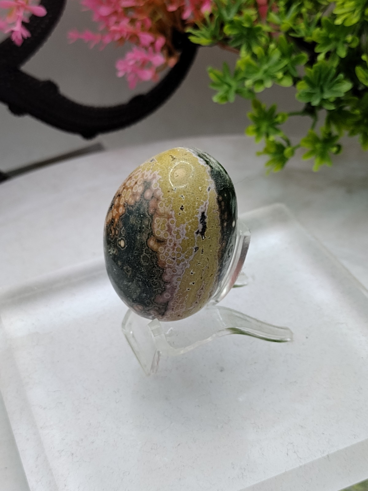 Beautiful Old Stock Ocean Jasper Palm Stone 1-1/2 Inch