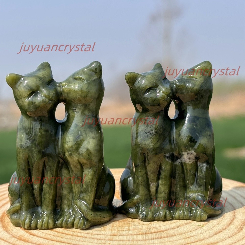 1pc Natural Serpentine Quartz Carved Cat Skull Crystal Reiki Healing Decor