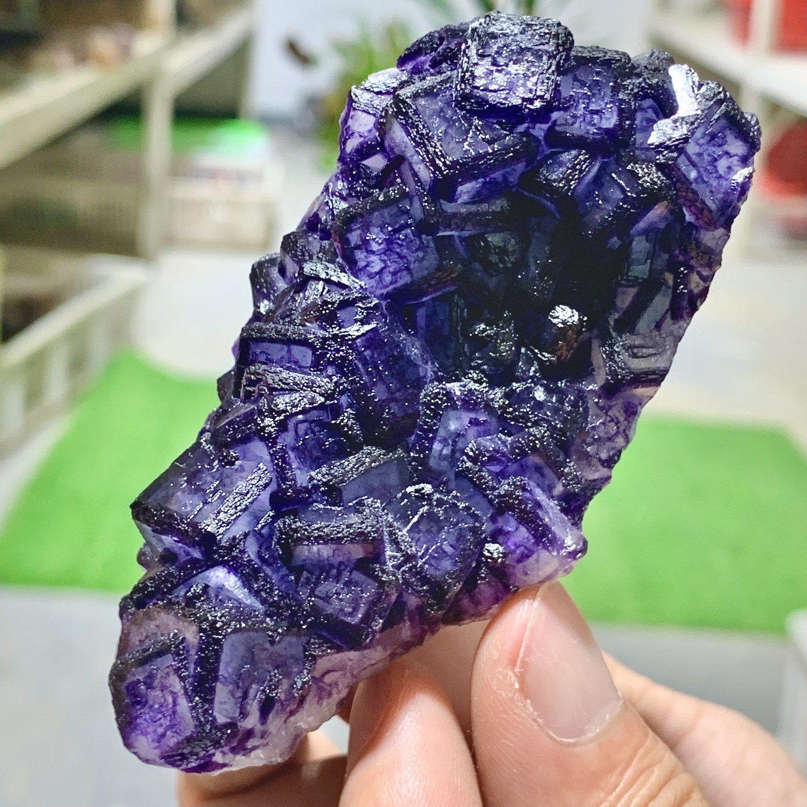 211G Inner Mongolia Natural Fluorite Purple Edged Cube Crystal Mineral Specimen