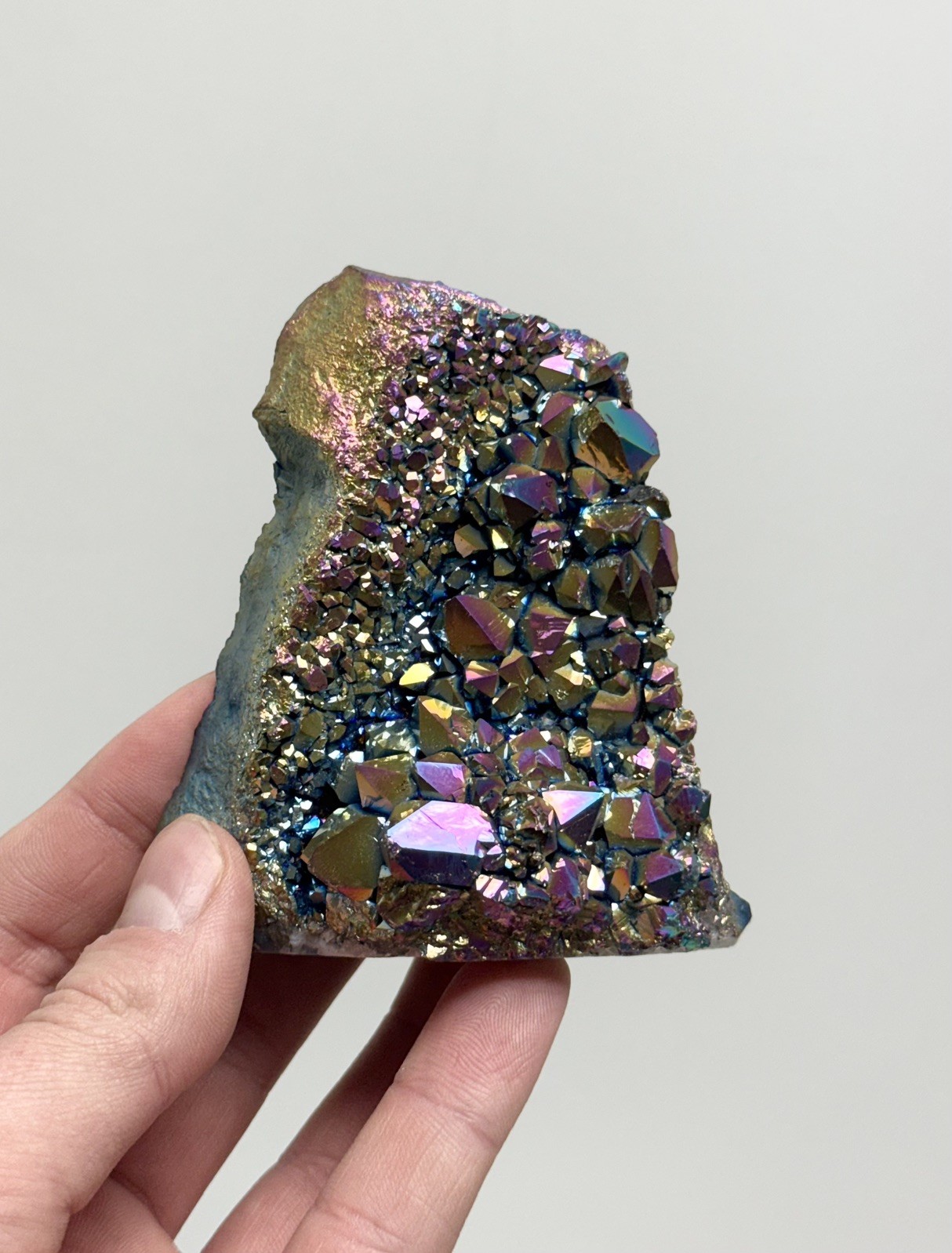 Rainbow Aura Amethyst Cluster Druze w/ Cut Base