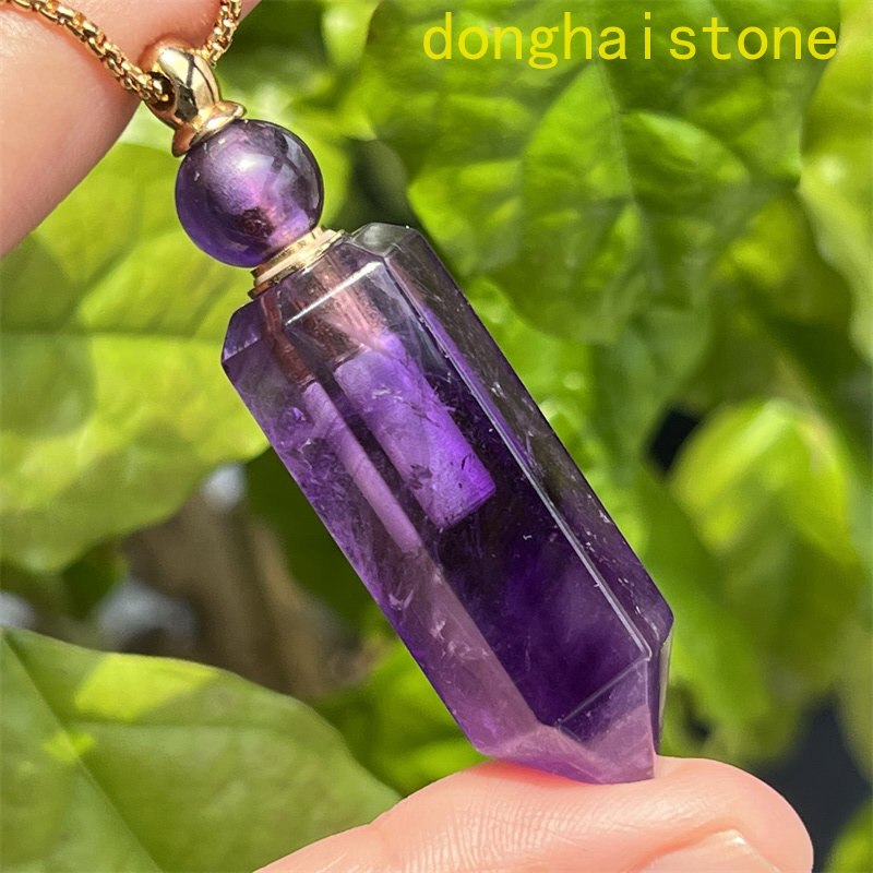 1x Natural Amethyst Perfume Bottles Quartz Crystal carved Pendant healing 2.4″