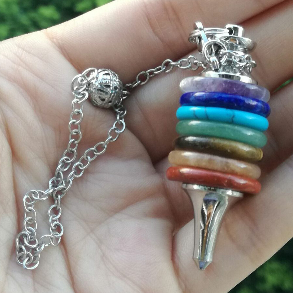 Rainbow Chakra Gemstone Crystal Pendant Pendulum Bohemian Necklace Reiki Energy