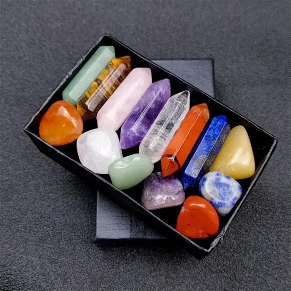 14pcs Chakra Quartz Crystal Set Hexagon Healing Stones Meditation Decor