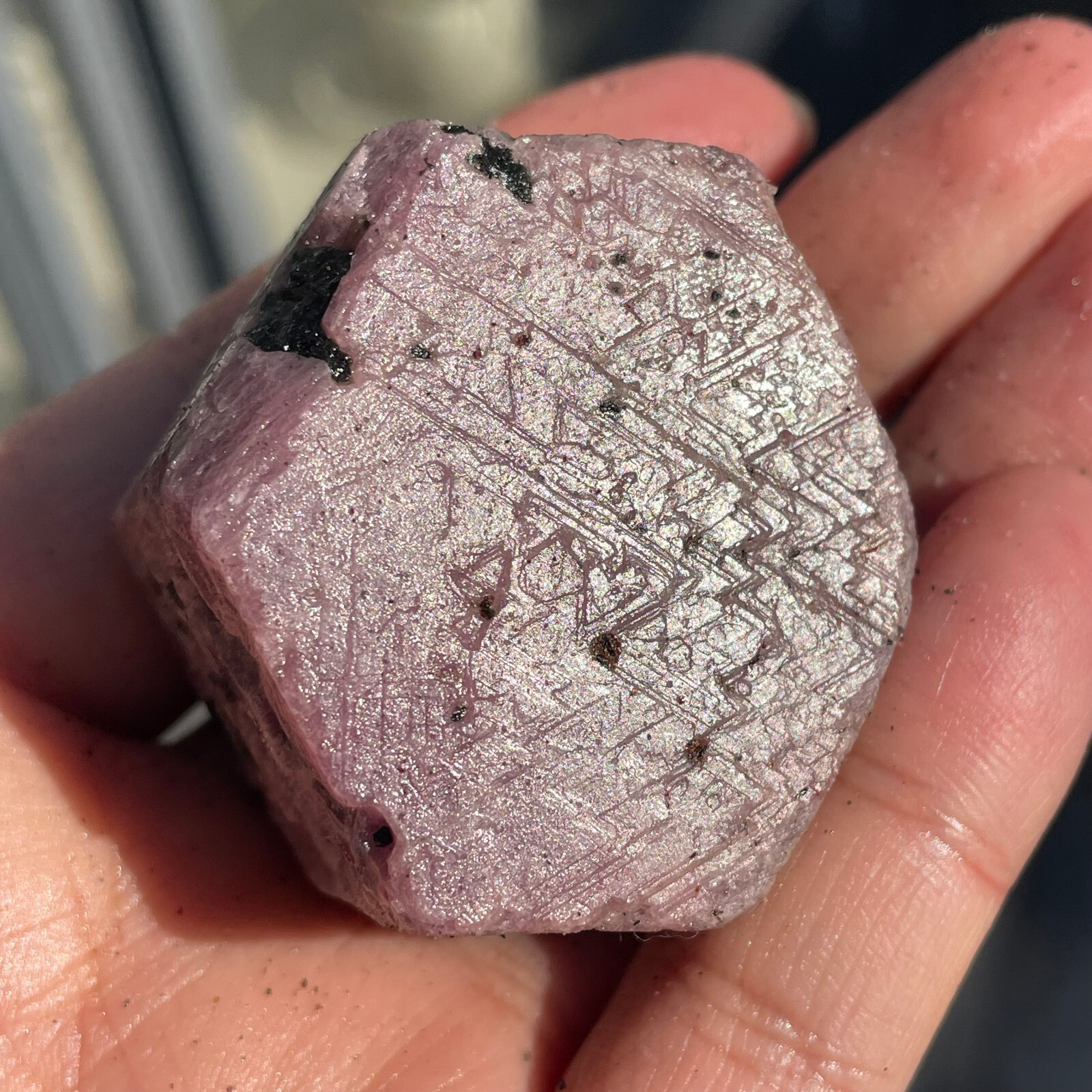 186g Large Natural Hexagon Corundum Ruby Triangular Mark Record-keeper Specimen