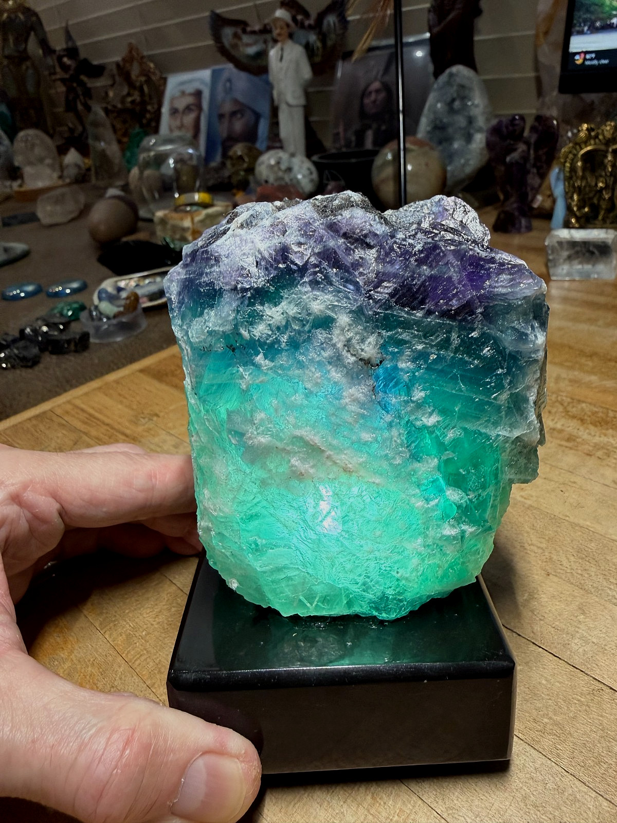 Fluorite Crystal Gemstone Multi Colored Natural Geode Table Lamp Specimen 102