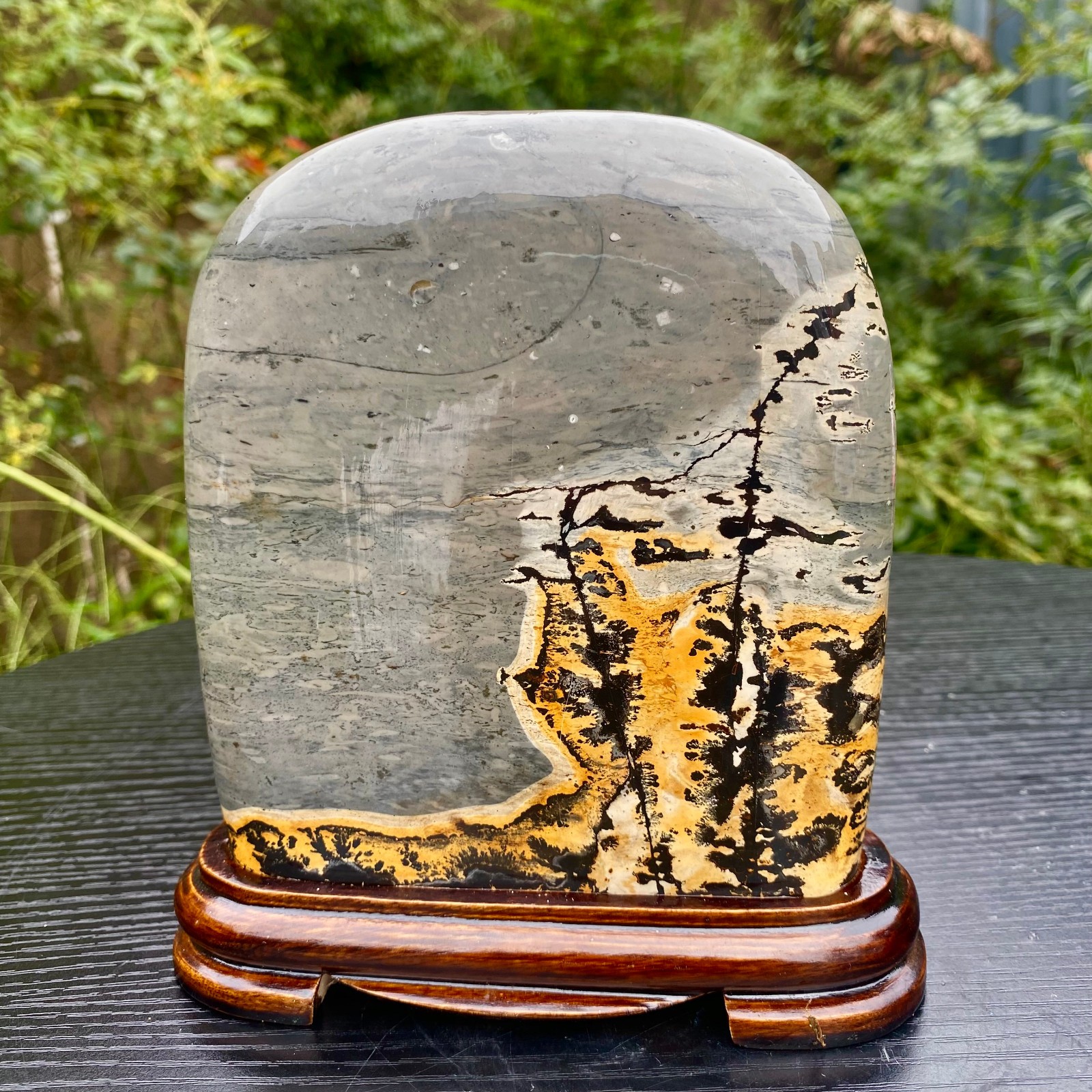 3.5LB Natural Chinese Landscape Picture Stone Slab Healing Crystal Decor Wood