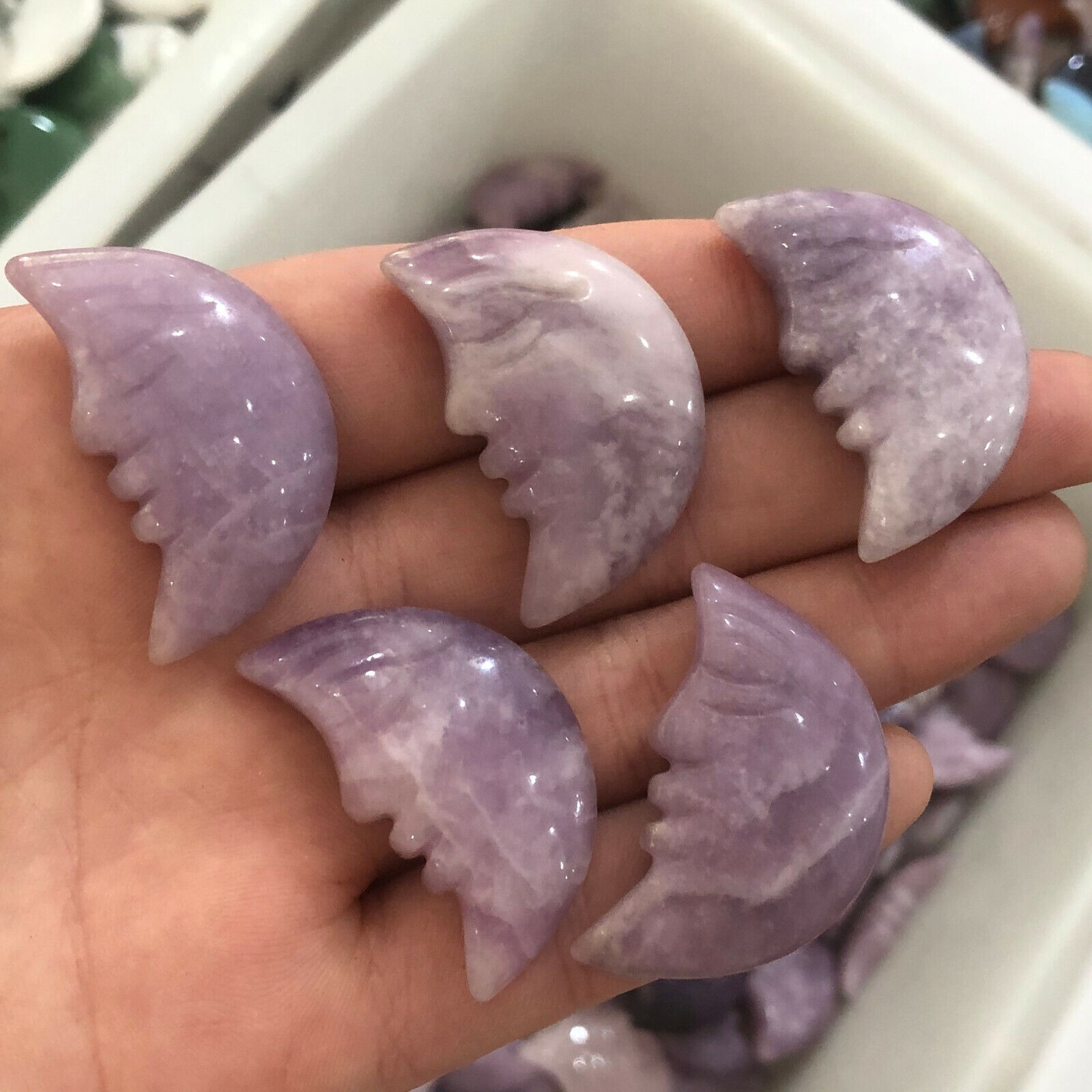 5pcs Natural Ussingite Hand Carved Quartz Crystal Moon Skull Healing