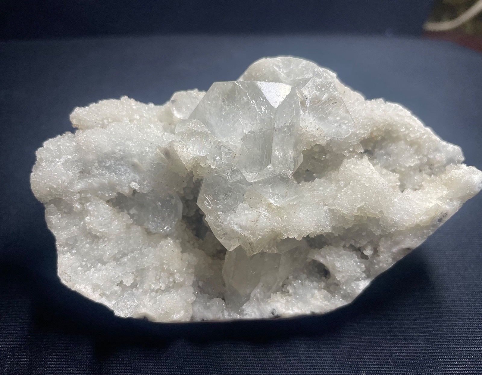 Natural cluster Apophyllite crystal in coral spiceman 221 gr 11x6x3. 5 cm