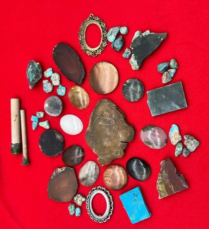 Lot of Turquoise Pieces Rock Slabs Pendent Jewelry Making Assortment As Shown