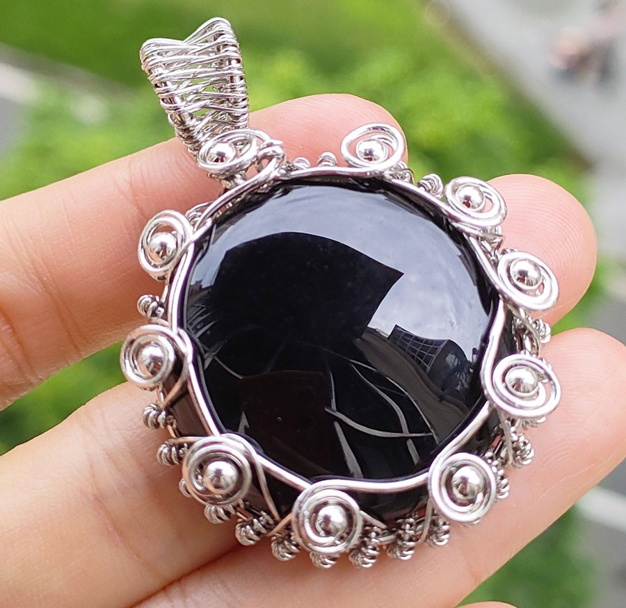 5pcs Natural Obsidian Gems Pendant Chakra Reiki Amulet Handcraft Charm