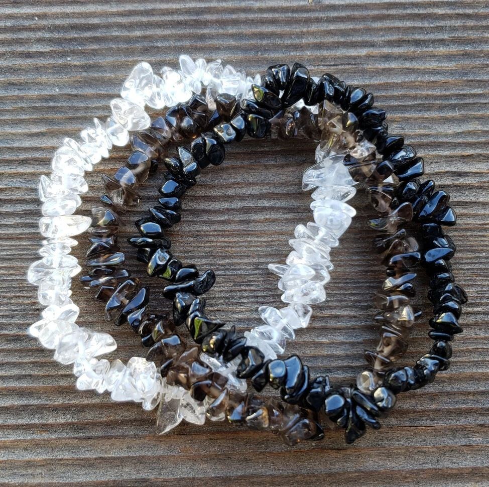 BANISH BAD ENERGY STONE GEMSTONE STRETCHY CHIP BRACELET SET