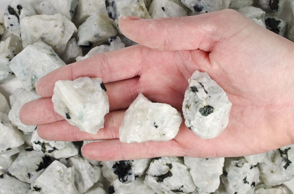 1/4 lb Rainbow Moonstone Rough Stones – Natural Crystal Mineral Rock Tumbling
