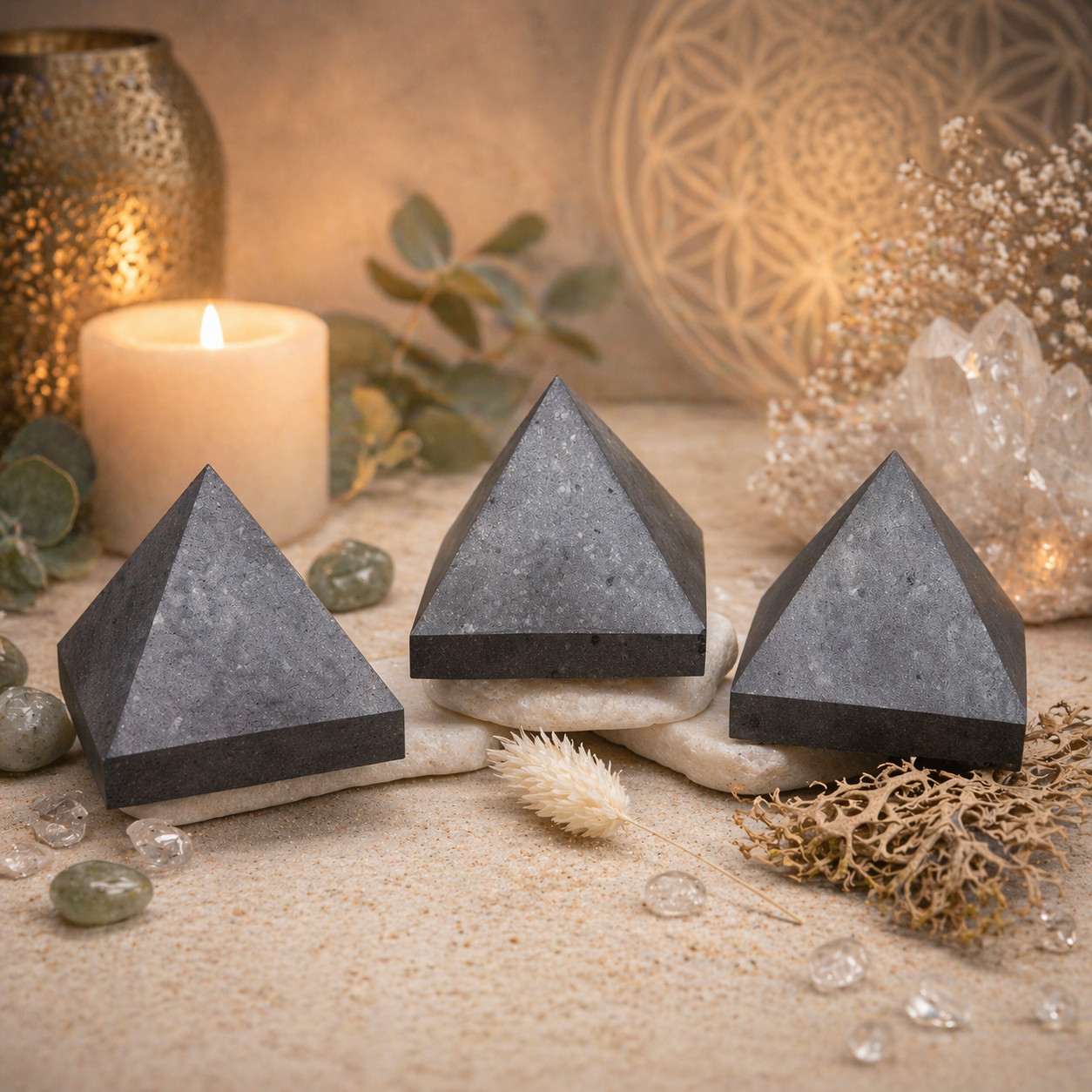 Shungite Pyramid EMF Protection Home Energy Healing Gift Black Decor Crystals