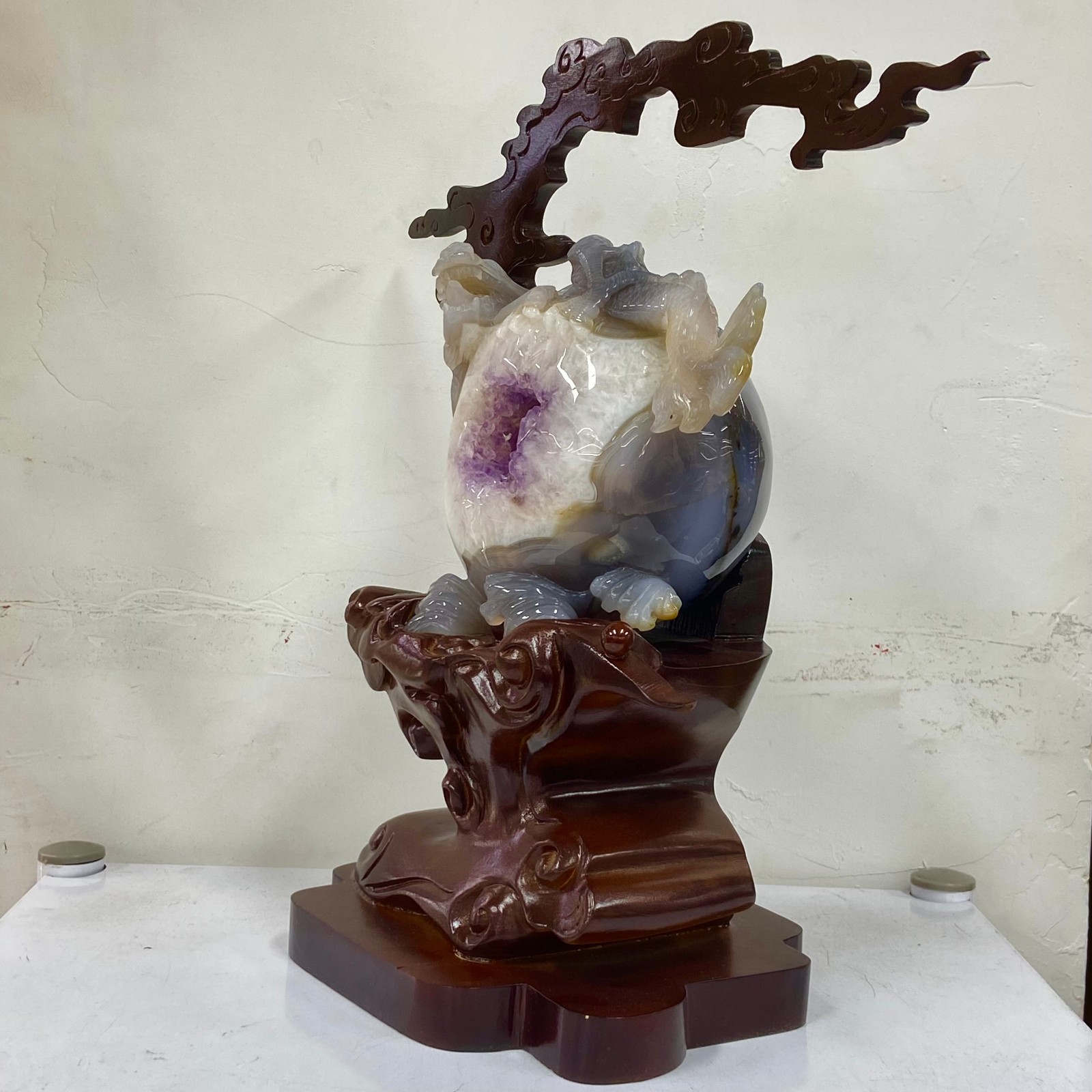 6.3LB Rare Natural Uruguay Amethyst Geode Quartz Crystal agate Carved Dragon