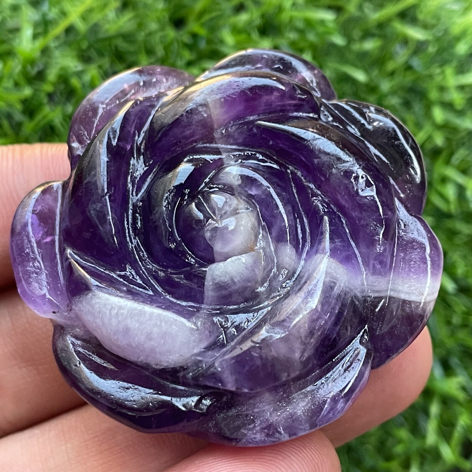 2″ Natural Dreamy Amethyst Quartz hand Carved Crystal rose flower Healing 1pc