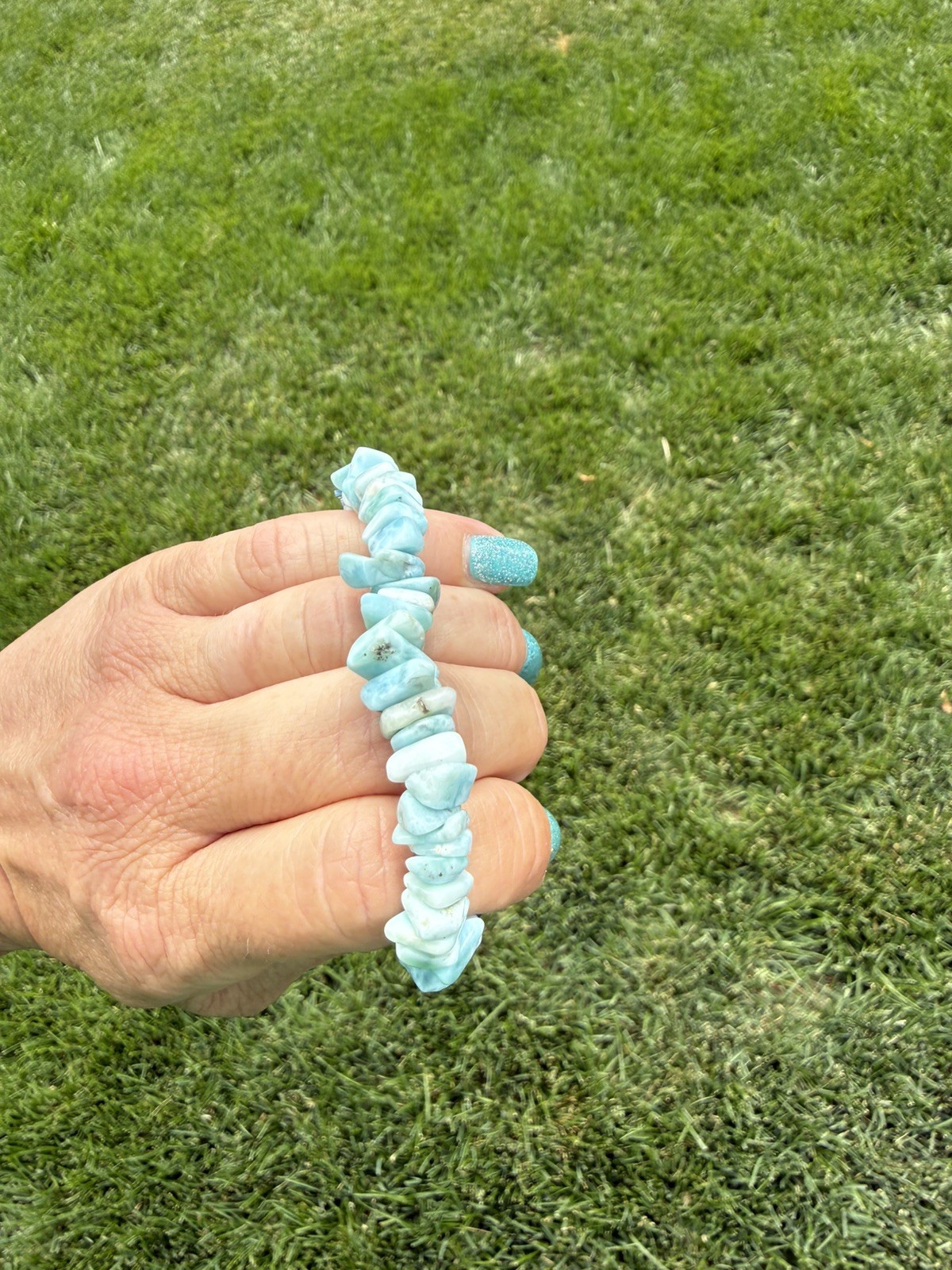 Genuine Larimar Chip Bracelet Stretch Blue Gemstone Bracelet Dominican Republic