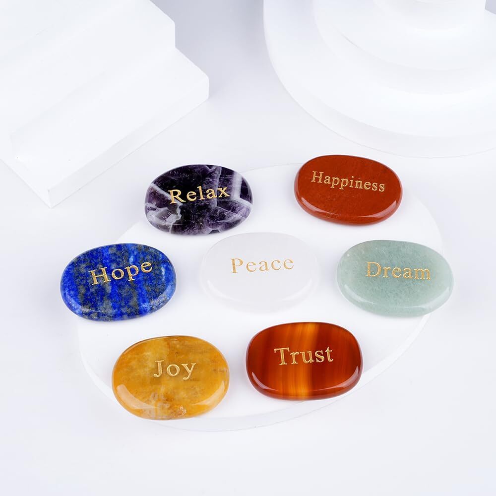 TGS Gems Set of 7 Chakra Stones – Reiki Healing Crystal (7 Different Words)