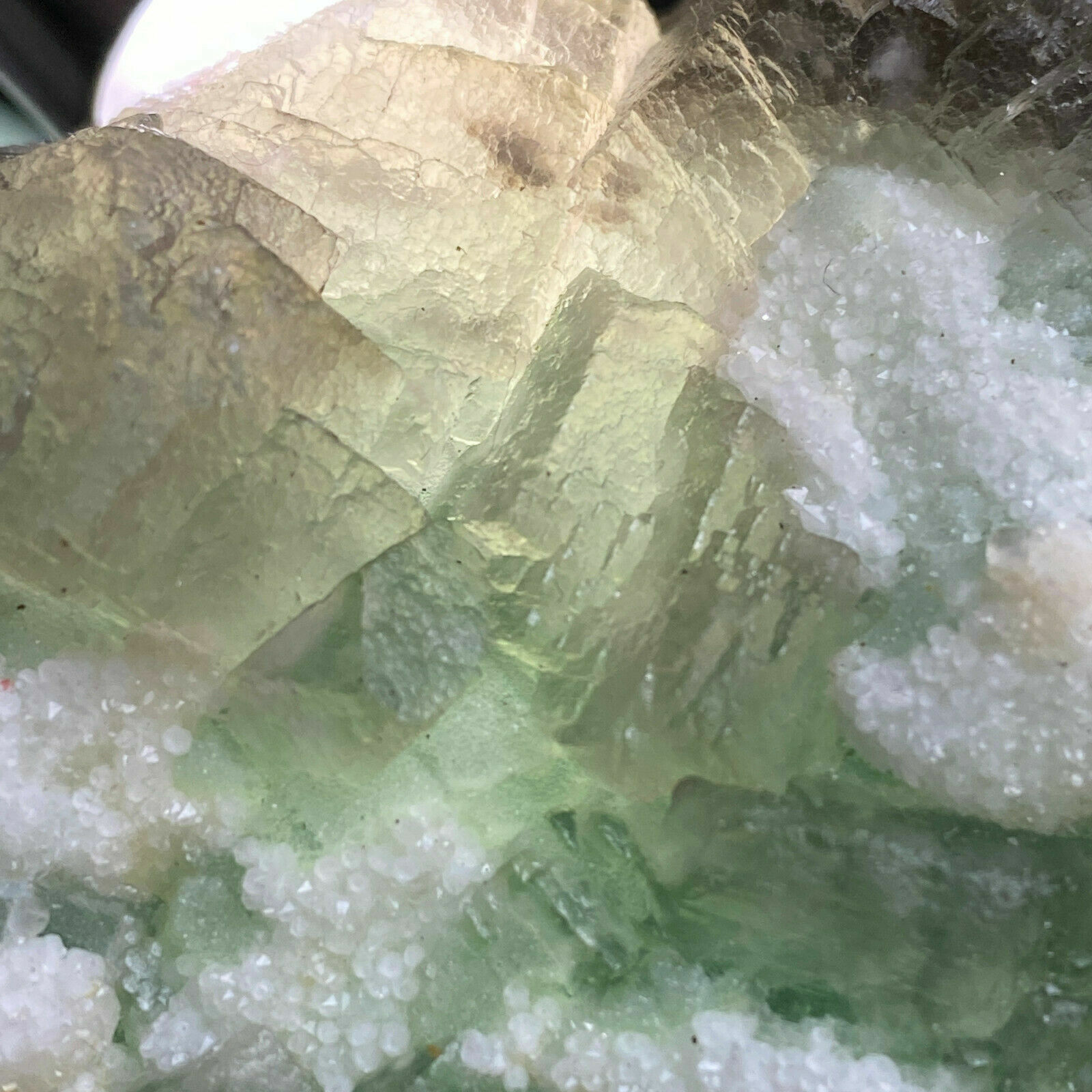 414g Natural Purple/Green Cube Fluorite & White Quartz Crystal Mineral Specimen