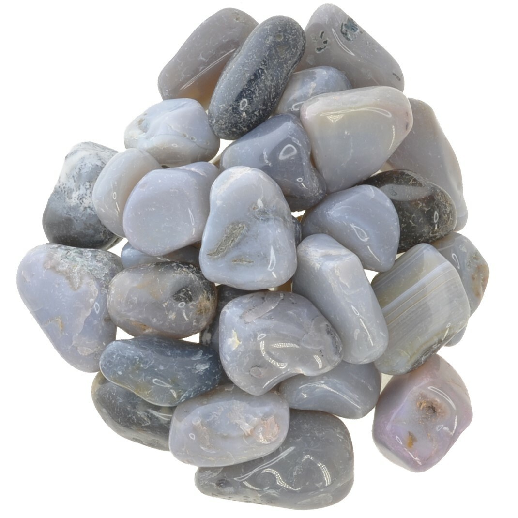 1 lb Grey Agate Tumbled Stones – Grade 1 – Medium – 1″ to 1.5″ Avg.