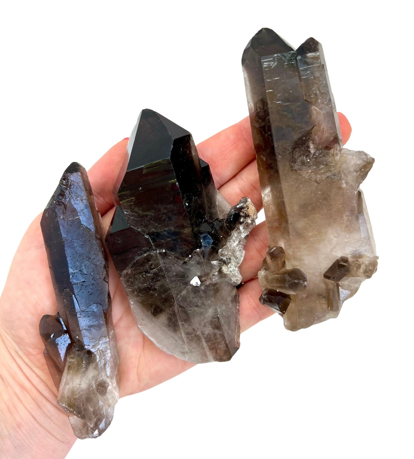 Raw Smoky Quartz Cluster with Large Points, Natural Smoky Quartz Crystals