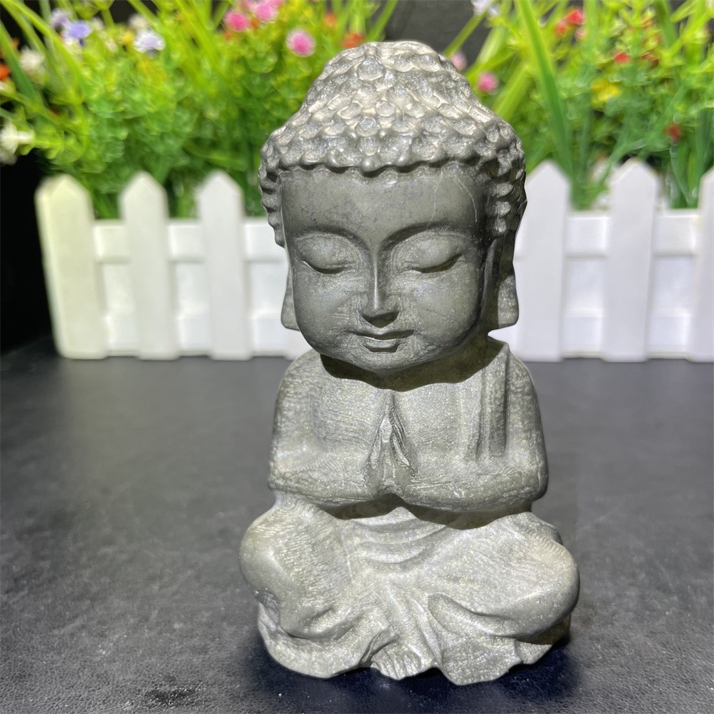 1.3LB 4.1″ Natural Pyrite Baby Buddha Carved Crystal Reiki Heal Decor