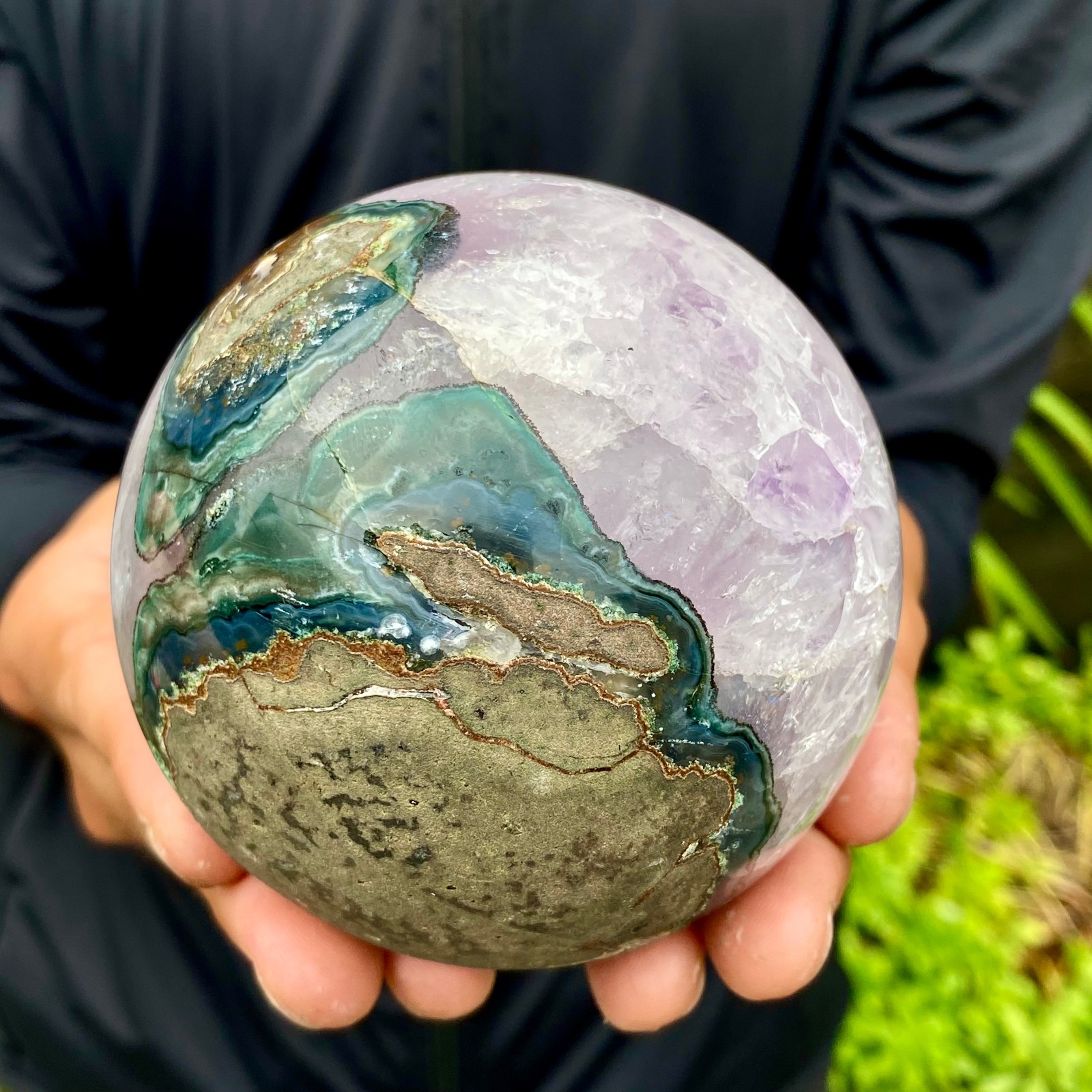 1.92LB Natural Amethyst Agate Ball Quartz Crystal Sphere reiki healing gem