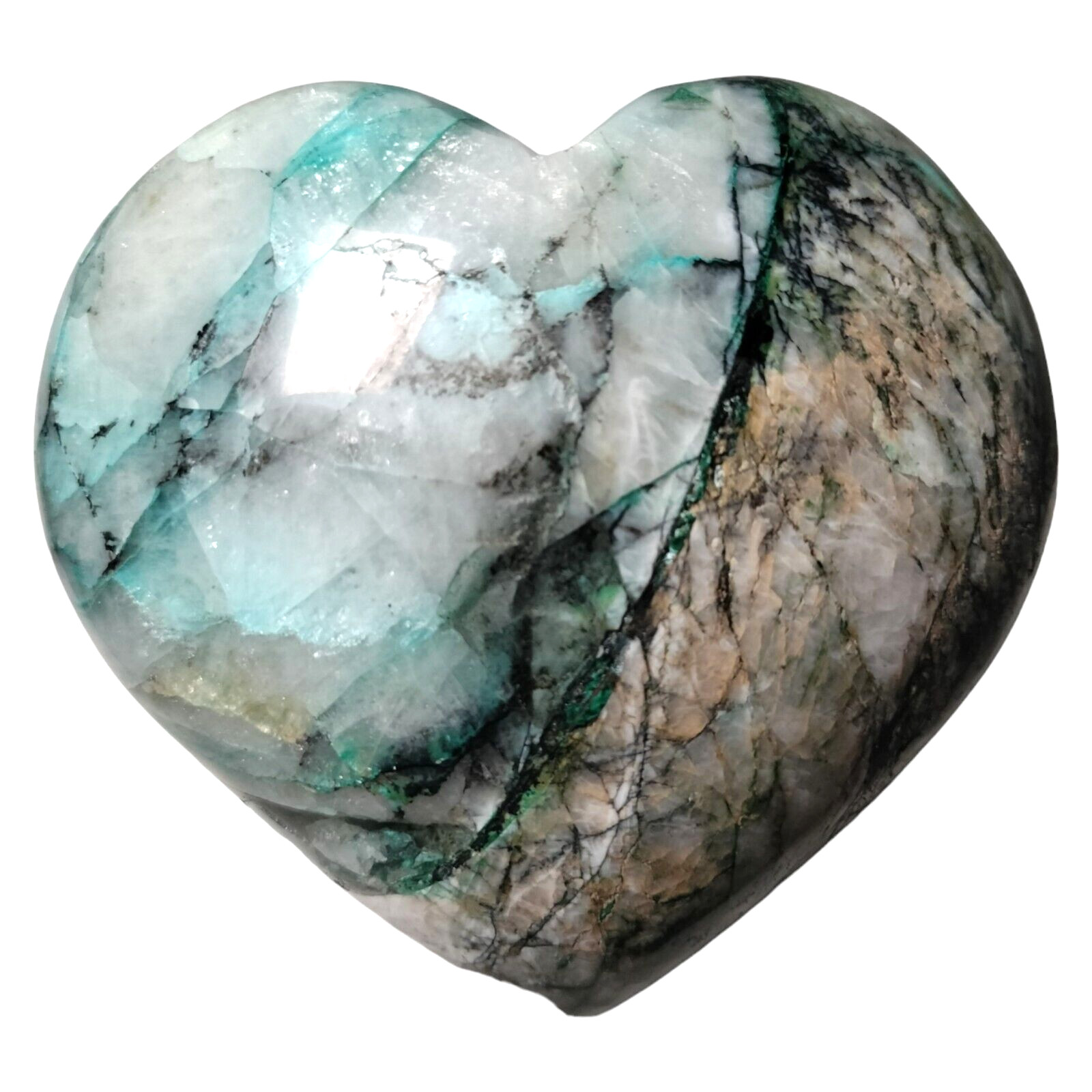 Peru Chrysocolla In Quartz Carved Heart 3.4″ x 3.6″ / 1.0+lbs. Romantic Gift
