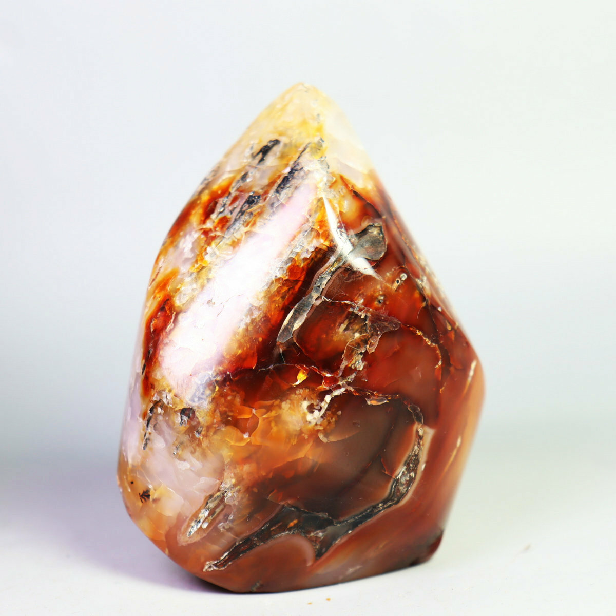 220g Red Orange White Carnelian Agate flame Crystal Freeform Madagascar