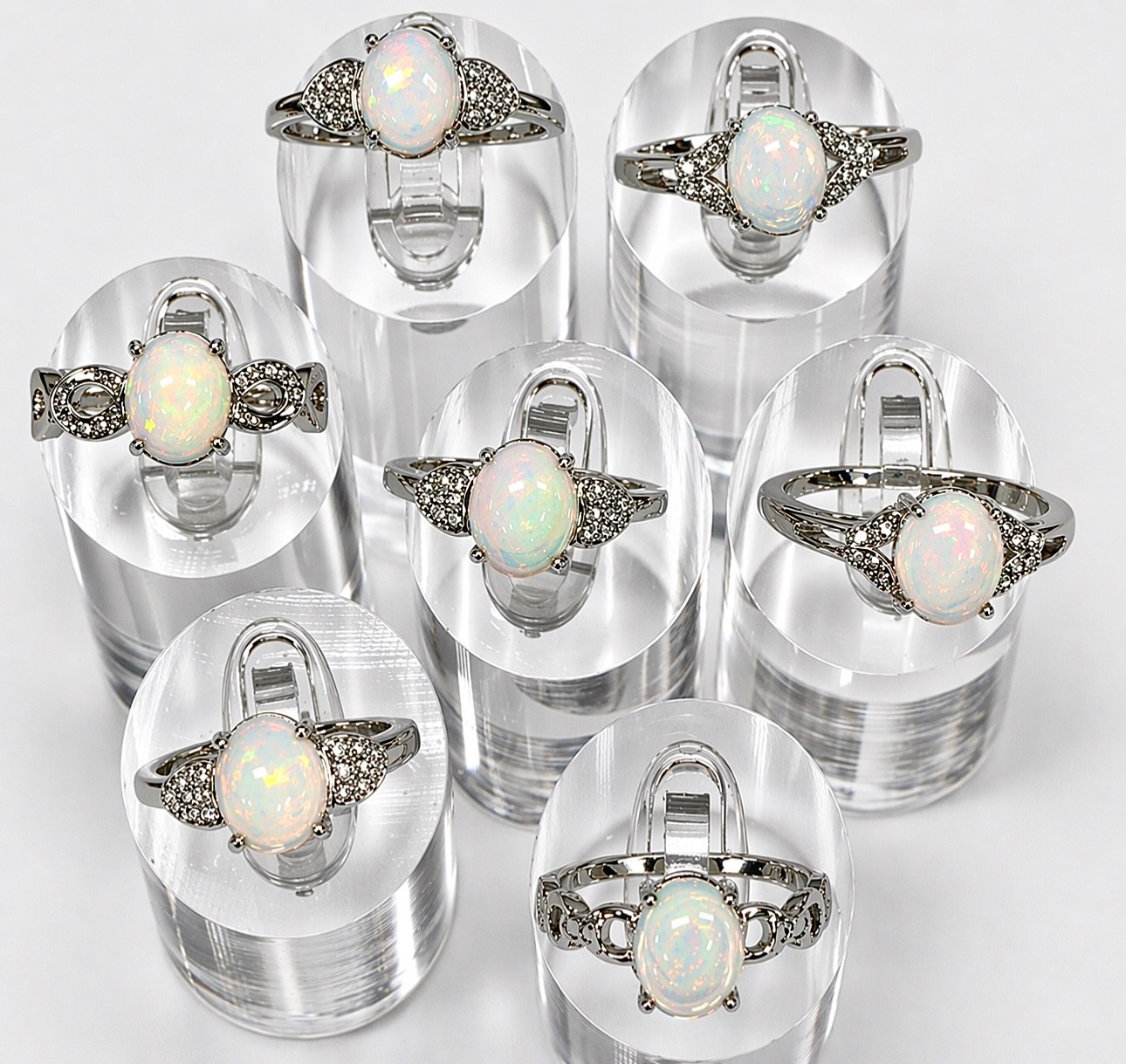 Wholesale 7 Pcs Natural Opal Stainless Steel Rings 7x9mm