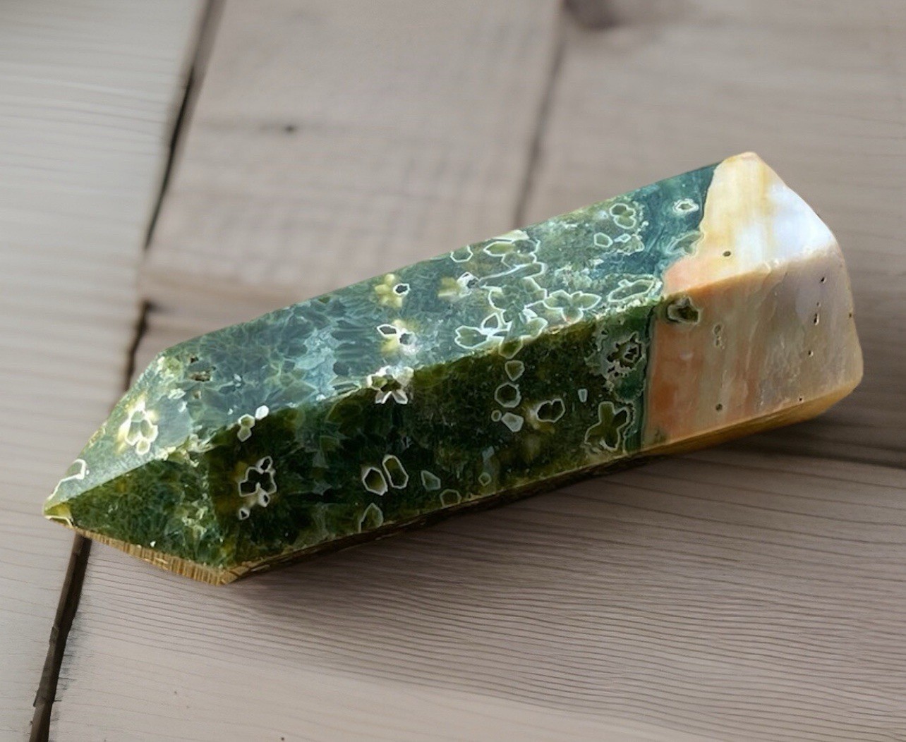 Madagascar 7th Vein Green & Yellow Ocean Jasper Tower • Natural Orbicular Jasper