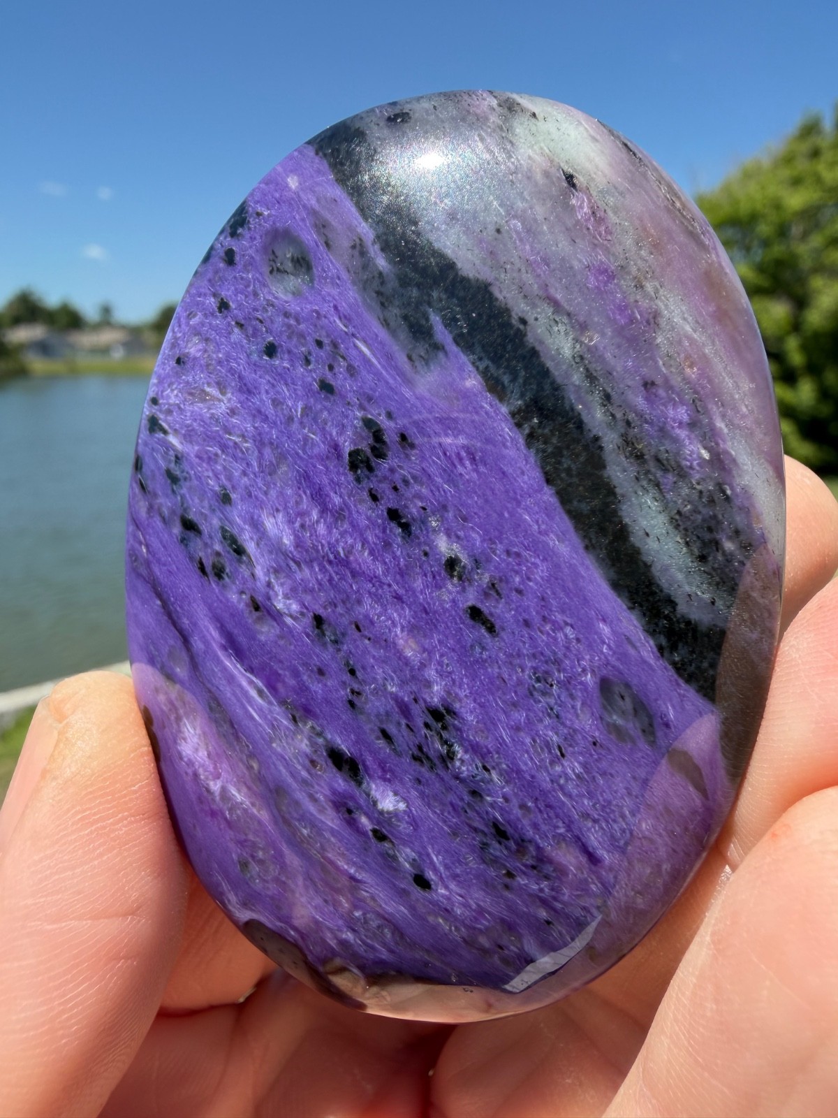AA Grade Charoite Polished Gemstone Large Palmstone 2 3/4″ 92 Grams