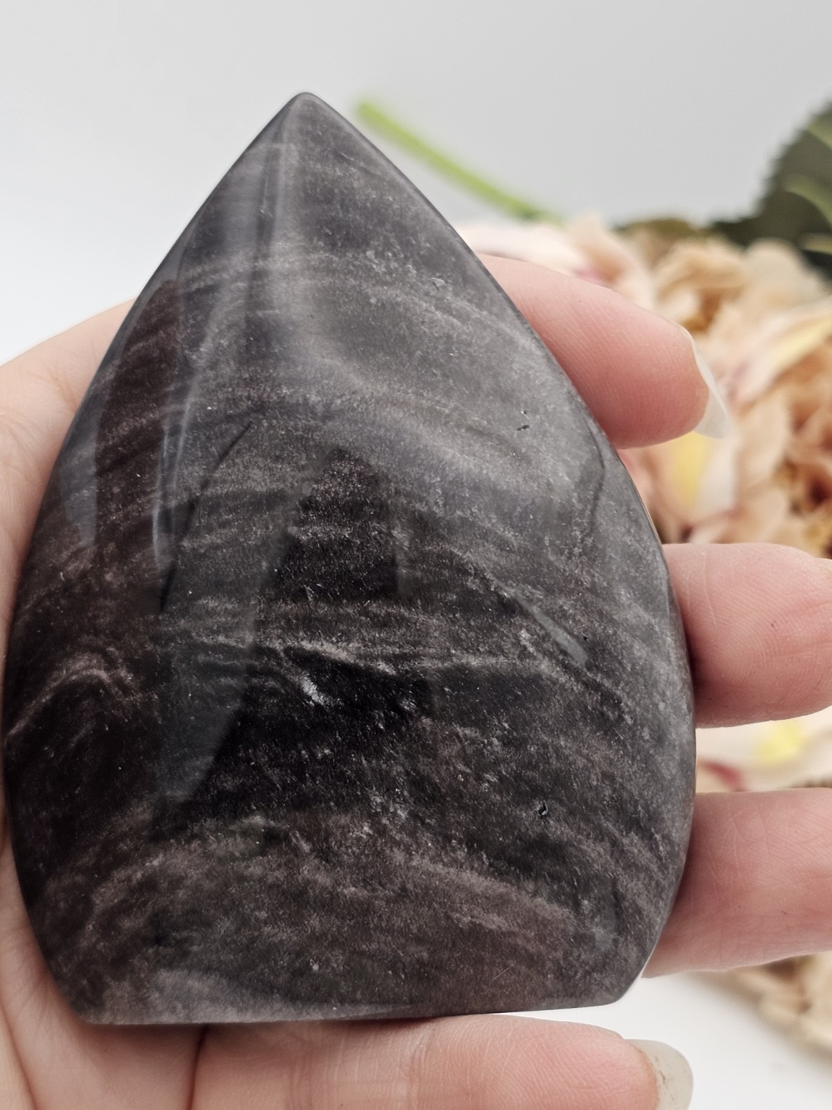 ✨️SALE✨ Silver Sheen Black Obsidian Tear Freeform crystal Carving 145g 7.9cm