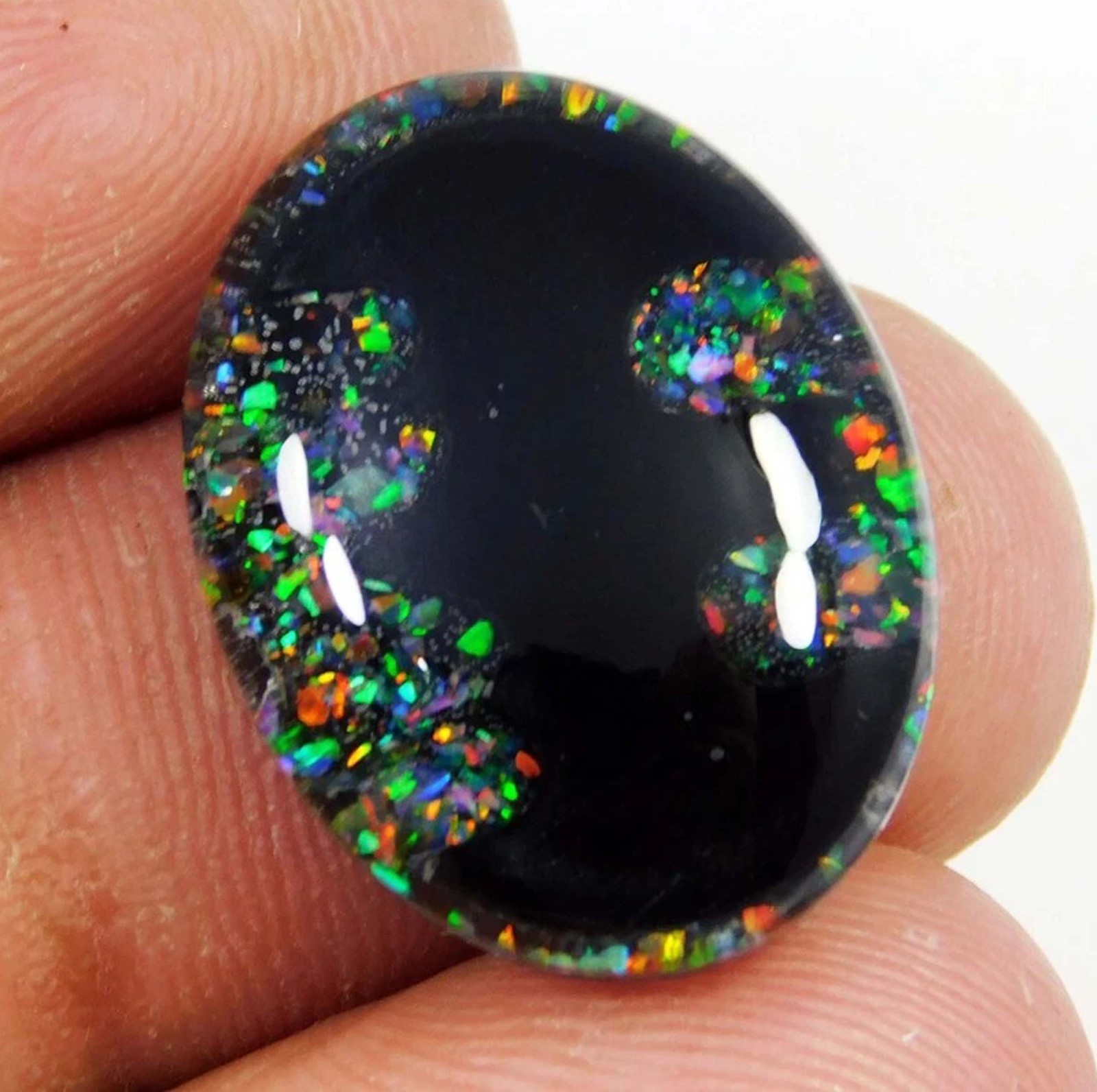 Natural 15.85 Ct Australian Black Fire Opal Doublet Oval Cut IGL Loose Gemstone
