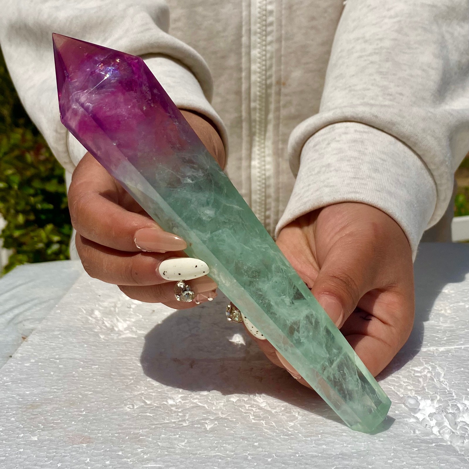 311G Top natural rainbow fluorite scepter crystal healing