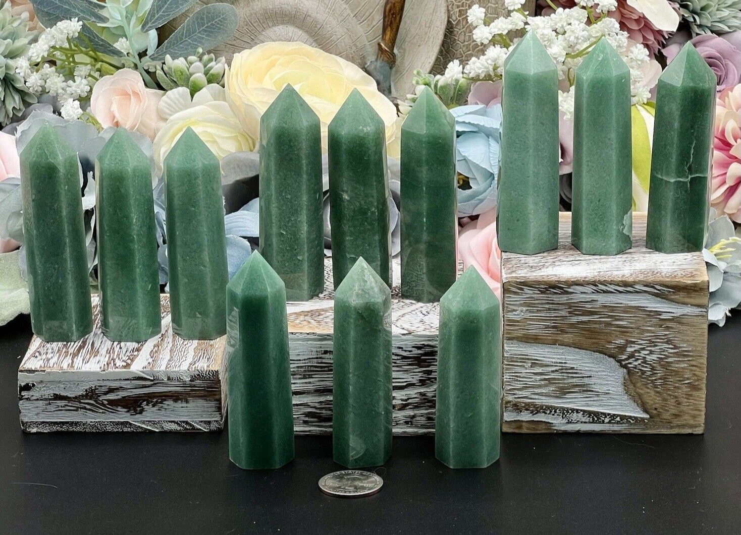 Natural Green Aventurine Points Abundance L@@K Free ship & Gift